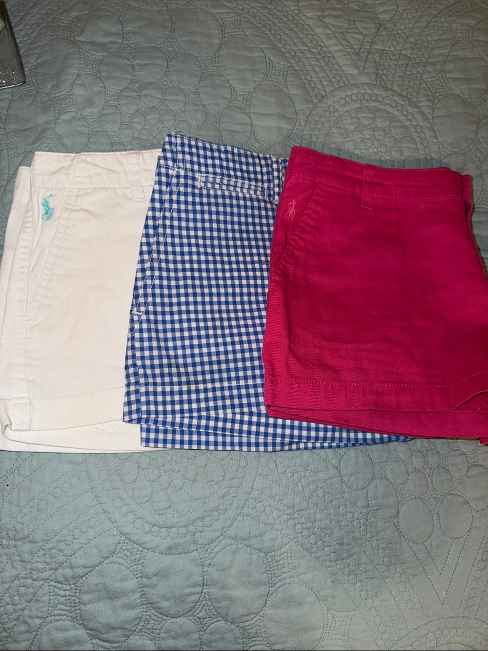 Polo by Ralph Lauren Girls' Pink, Blue Gingham & White Shorts Trio